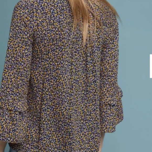 Maeve by Anthropologie Berwick Top Black Print Button Down Size S 3/4 Sleeves - Picture 13 of 14